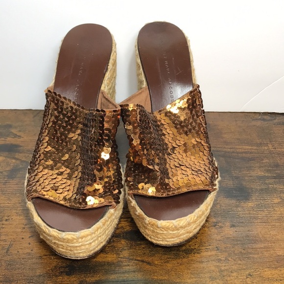 Marc by Marc Jacobs Bronze Sequence Platform Wedge Slip On Sandals 37 /6.5-7 Y2K - Picture 9 of 14